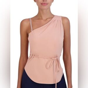 BCBGMaxAzria One-Shoulder Pleated Asymmetrical Blouse in Peach Size XS